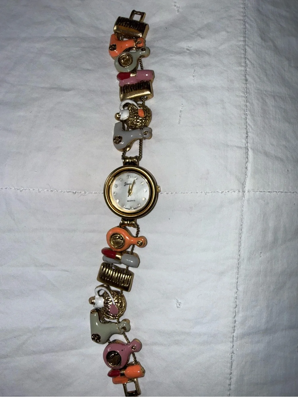 Gold-Tone Multicolor Enamel Link Bracelet Watch - Coral, Pink & Gray